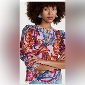 Farm Rio Colorful Bananas Puff Sleeve Blouse